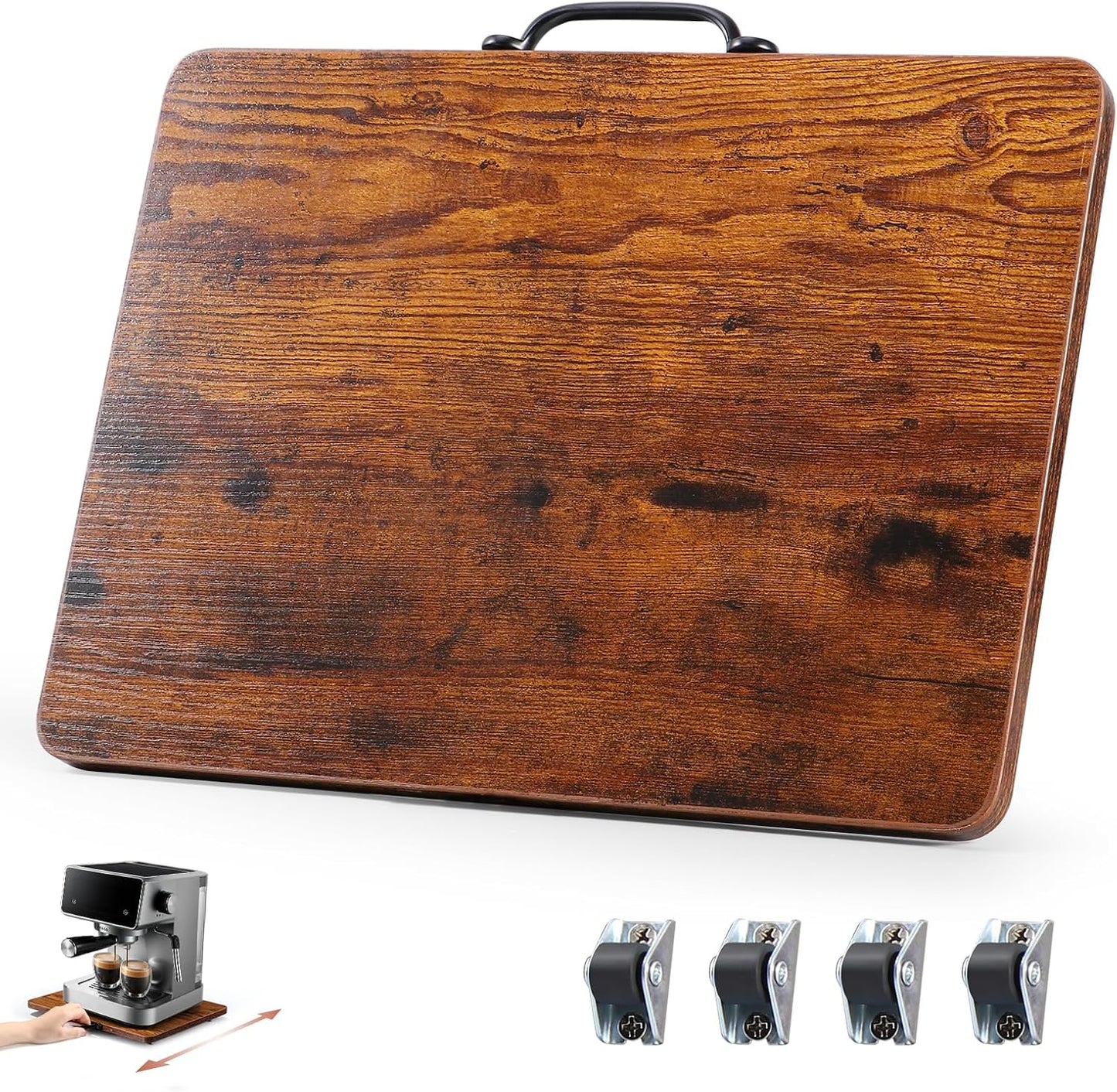 Appliance Slider, Sliding Tray for Coffee Maker, Coffee Pot Slider for Countertop, Kitchen Appliance Rolling Tray with Rubber Wheels (Rustic Brown, Large - Wide (16" X 12.5"))