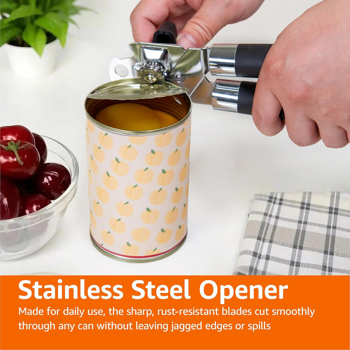 Amazon Basics Multi-function Manual Can Opener and Bottle Opener, 22 cm, Black Soft Grip Dual Handle