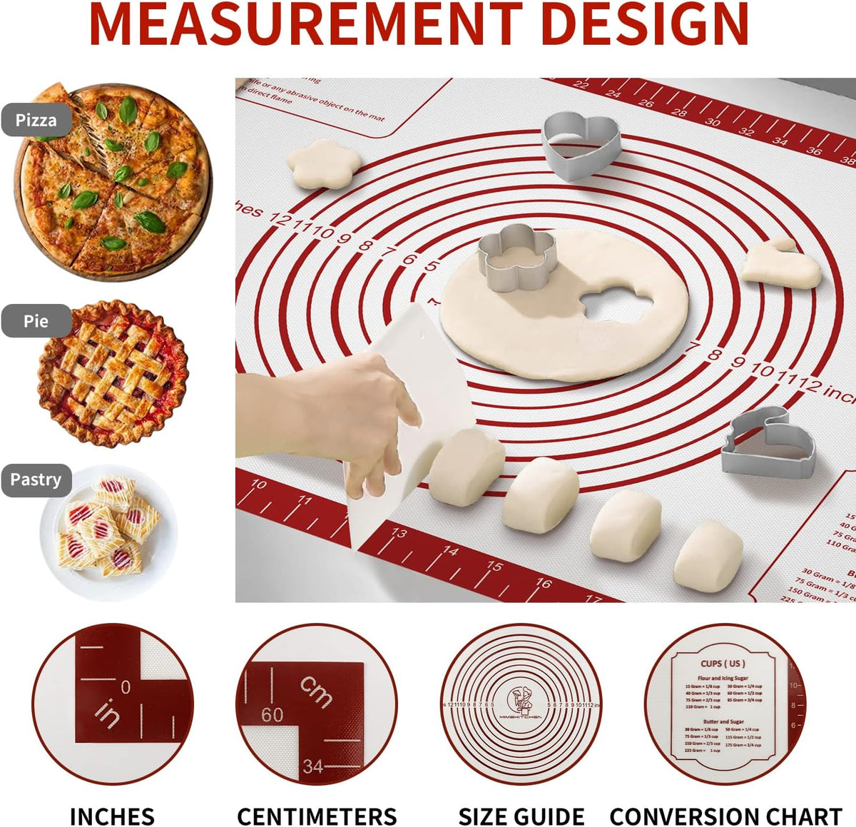 Silicone Baking Mat,Non Stick Pastry Dough Mat for Rolling, Macarons Baking Mat, Pie Crust Bread Pizza Mat, Counter Mat