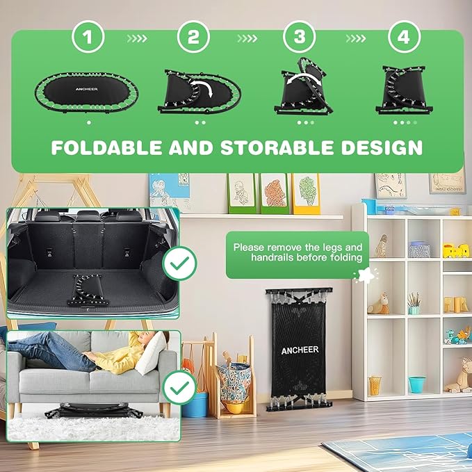 ANCHEER 56" Double Mini Trampoline for Kids, Mini Rebounder with 5-Level Adjustable Handle, Parent-Child Trampoline for Kids, Max Load 220lbs, Fun for Indoor/Outdoor