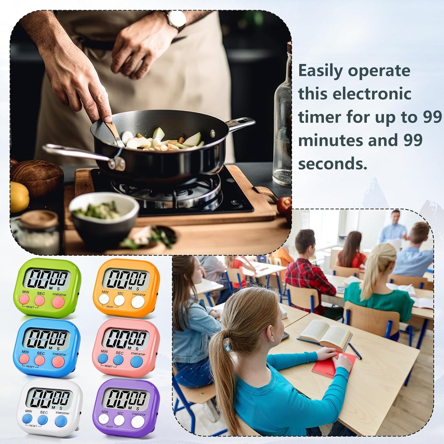 2 Pack Purple Digital Kitchen Timer Magnetic Digital Timer with Big Display Loud Ring Cooking Timers for Kitchen Electronic Timers for Cooking, Game, Gym, Break Time, Classroom (2, Purple)