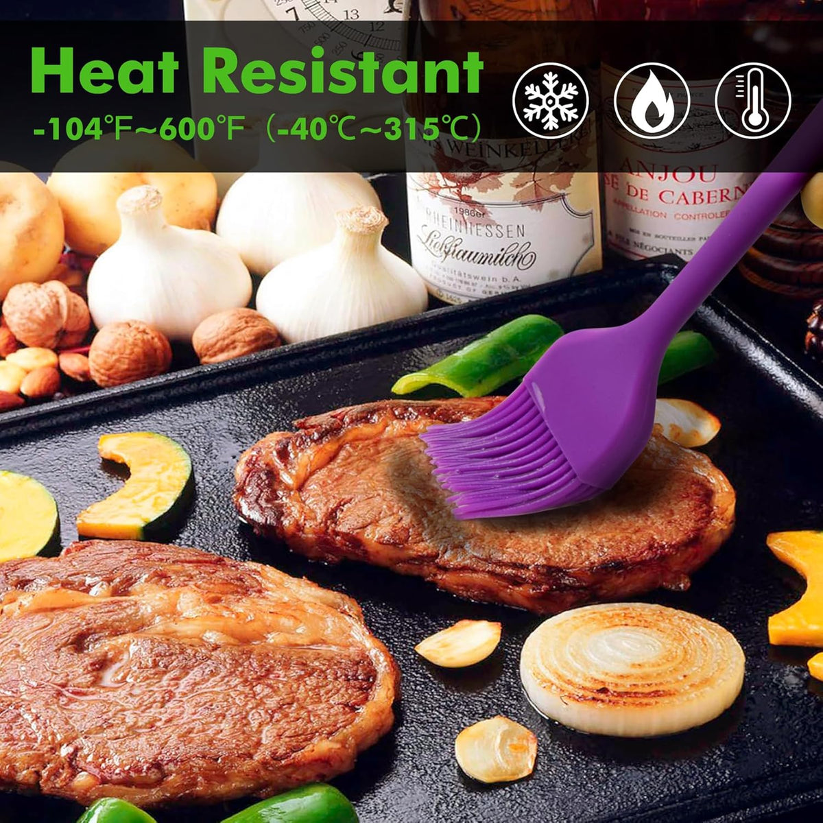 HOTEC Basting Brushes Silicone Heat Resistant Pastry Brushes Spread Oil Butter Sauce Marinades for BBQ Grill Barbecue Baking Kitchen Cooking BPA Free Dishwasher Safe (Purple) 2pcs