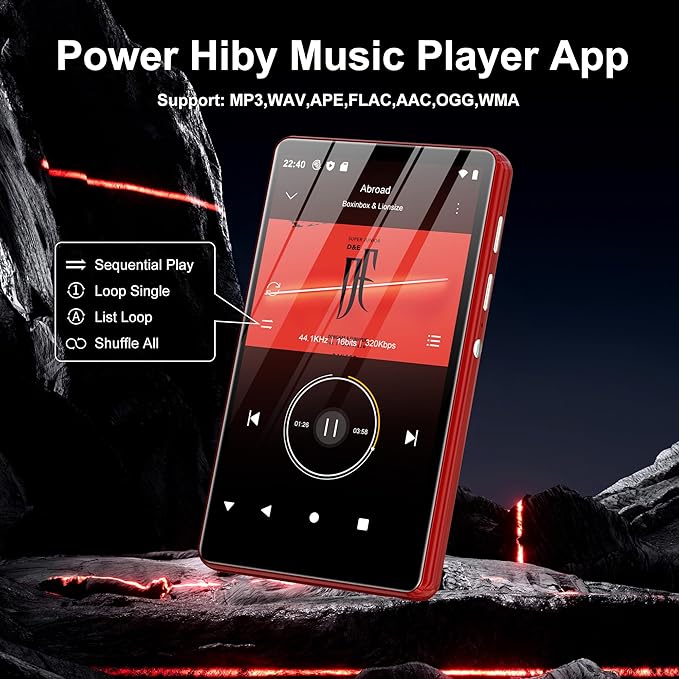 80GB Music Player, SWOFY M503Pro MP3 MP4 Player with Bluetooth and WiFi,Pandora,Amazon Music, 4" Touch Screen MP3 Player with Spotify, Audible, Audiobooks Up to 512GB Red