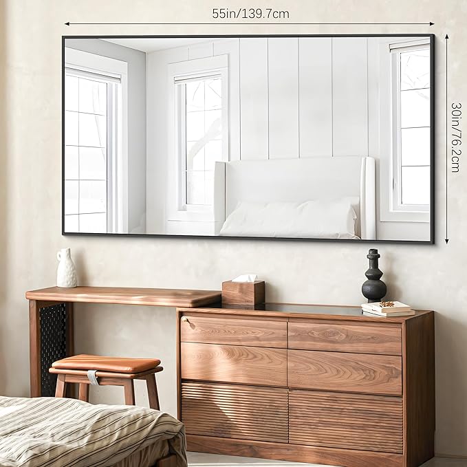 Bathroom Mirror, 30x55 inch Wall Mirror for Bathroom Wall Mounted Black Rectangle Square Corner Mirrors, Black Bathroom Mirror for Living Room, Farmhouse, Bedroom Entryway, Horizontal/Vertical