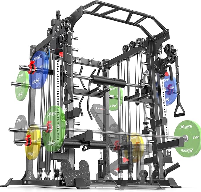 Power Cage,1600lbs Multi-Function Power Rack with Adjustable Cable Crossover System and More Training Attachment, Weight Cage for Home Gym
