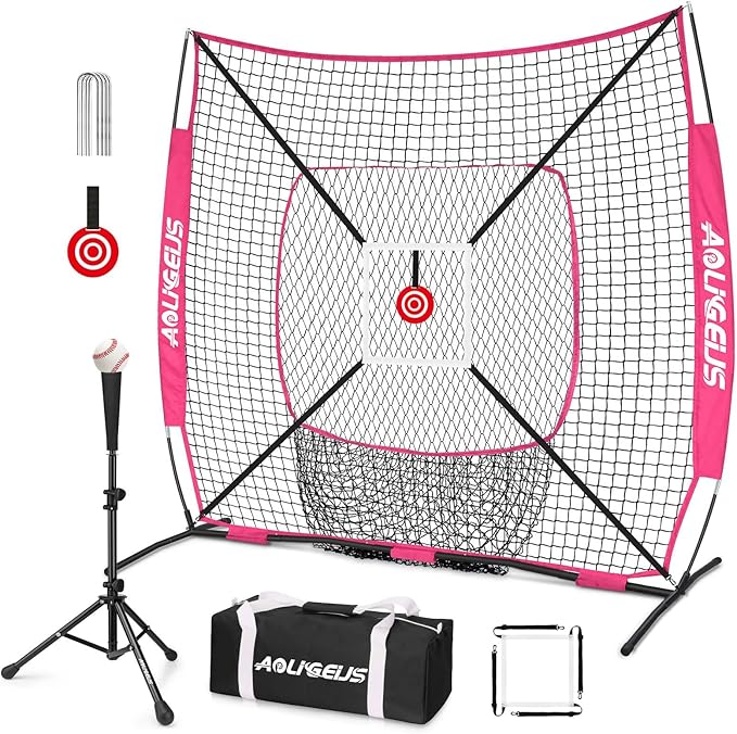 6'X6' Baseball Softball Practice Net,Pitching Net,Batting Net,with Bonus Strike Zone,Target and Bow Frame,for Hitting,Pitching,Catching
