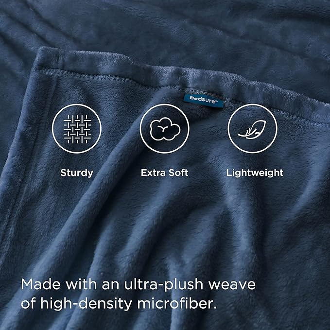 Bedsure Fleece Blanket Twin Size Mineral Blue - 300GSM Lightweight Plush Fuzzy Cozy Soft Warm Blanket for Bed, Sofa, Couch, Travel, Camping, 60x80 inches