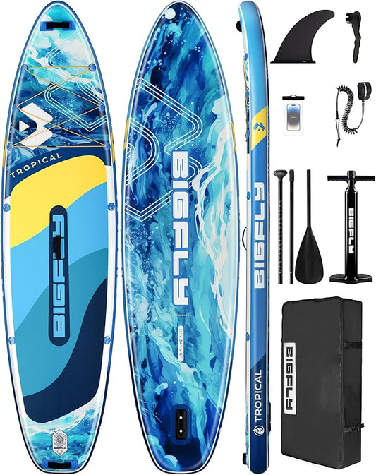 Bigfly Inflatable Stand Up Paddle Board 11’*34”*6”, Blow Up Paddle Board for Adults,with Detachable Fins, Pump, Floating Paddle, Safety Leash,Backpack