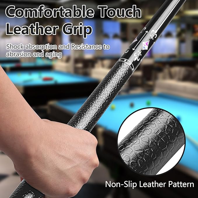 Billiard Cues Stick, 58" Pool Cues Canadian Maple Wood Leather Pattern Grip 18 19 20 21 oz Pool Cue Stick for Bar House Pool Table Sports
