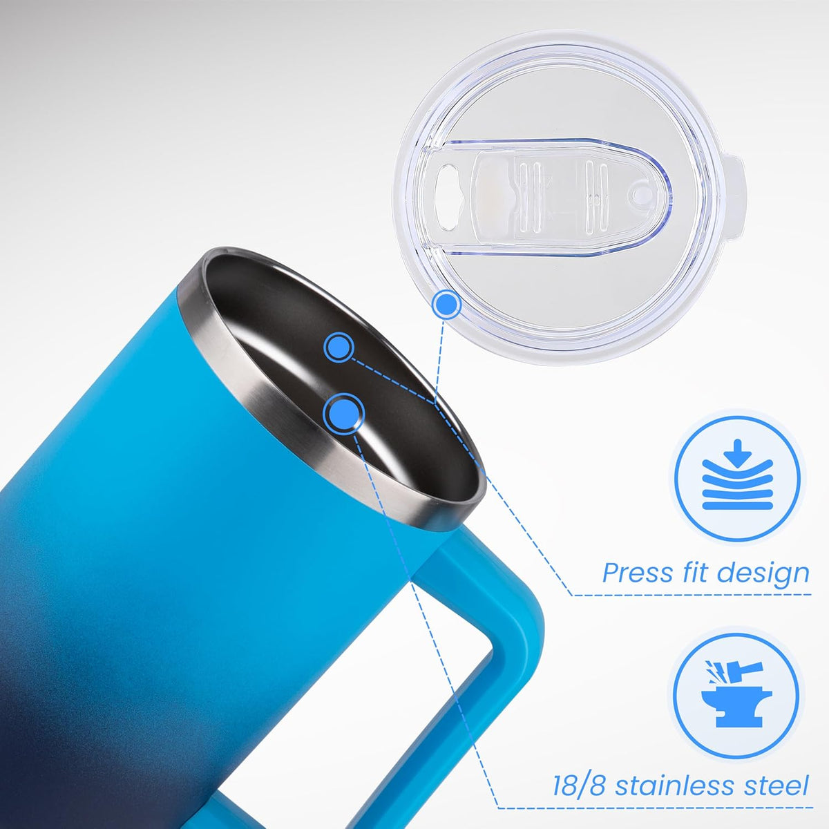 DOMICARE 40 oz Tumbler with Handle and Straw, Stainless Steel Tumbler with Lid and Straw, Reusable Vacuum Insulated Cup, Travel Coffee Mug, Blue Gradient, 4Pack
