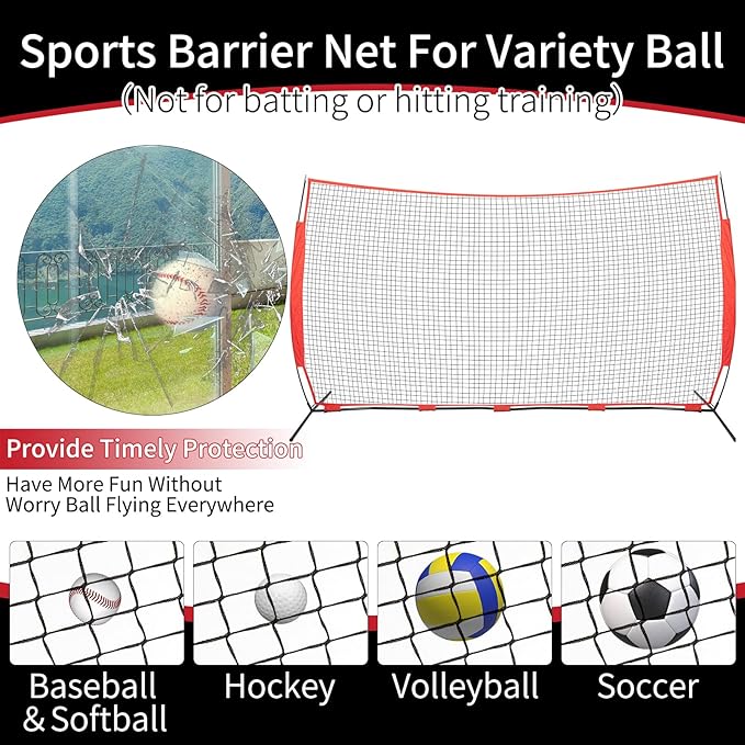 7x7/16x10/20x10ft Ball Backstop Net,Fix Ball Stop Net by 4 Spike&2 Sandbag,Sports Net Barrier with Handbag,Lacrosse Net Backstop for Softball,Basketball,Hockey Train,Baseball Net Barrier for Backyard