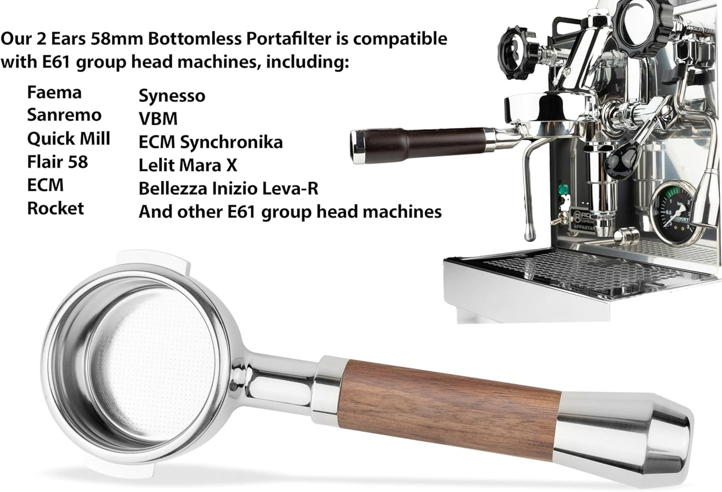 LILQ 58mm Bottomless Naked 2 Ears Portafilter Compatible with Gaggia Machines– Includes 18–20g Basket (Olive Fusion, 58mm For Gaggia)