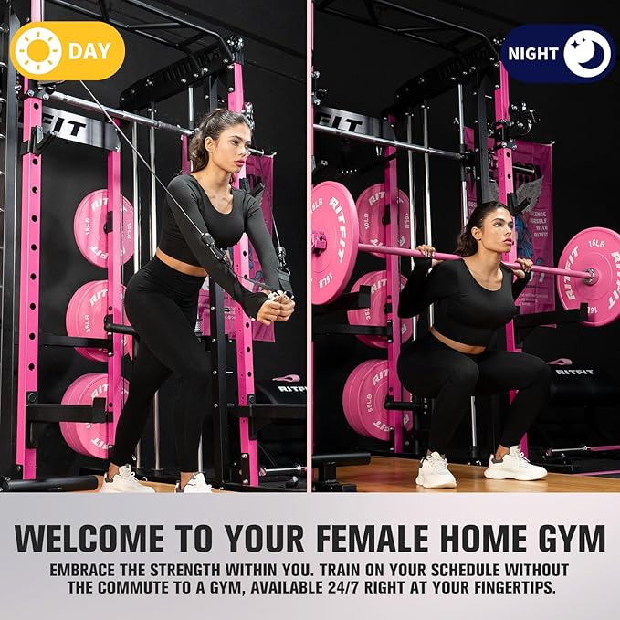 RitFit M1 & M1 Pro Smith Machine with Cable Crossover System, Multi-Function Squat Rack Power Cage for Home Gym, Power Rack and Packages