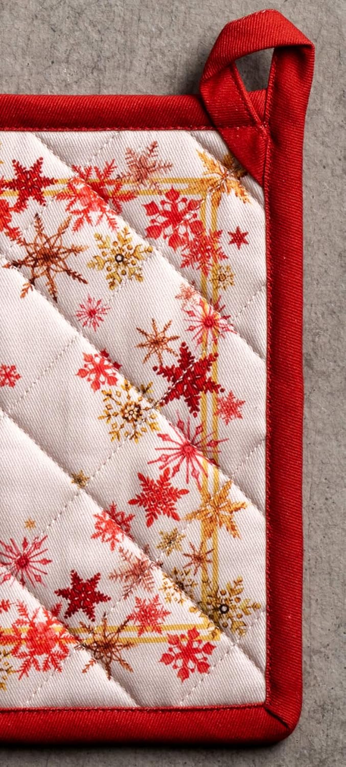 Maison d' Hermine Pot Holders 100% Cotton Heat Resistant Potholders 8" x 8" Hot Pads with Loop BBQ, Cooking, Baking, Grilling, Kitchen, Handling Hot Pans (Pack of 1, Crystal Star)