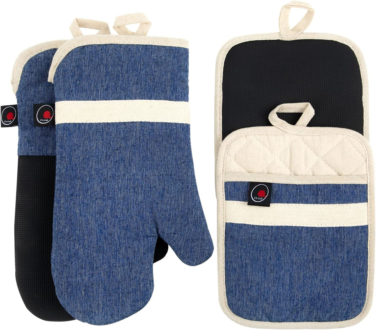 Oven Mitts and PotHolders Sets, 4 Pcs Kitchen Oven Glove High Heat Resistant 400°F Pot Holders for Kitchen, Non-Slip Neoprene Oven Mitts are Suitable for Cooking, Baking (Blue)