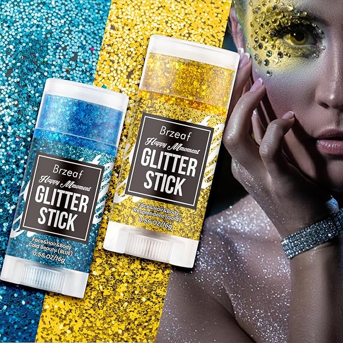 Brzeaf Waterproof Blue Glitter Stick,Festival Rave Accessories, Safe Ingredients & Long Lasting, Hair Eyeshadow Face Glitter Stick, Singer Concert Music Rave Festival, Glitter Makeup for Women
