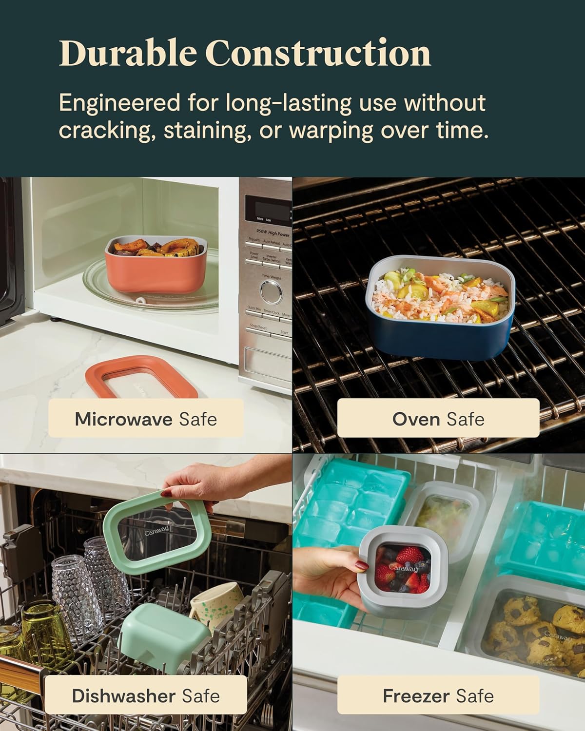 Caraway Mini Food Storage 11pc Set - Glass Storage Containers for Food - Non-Toxic Ceramic-Coated Glass - Air Release Technology - Compact & Stackable Design - Mist