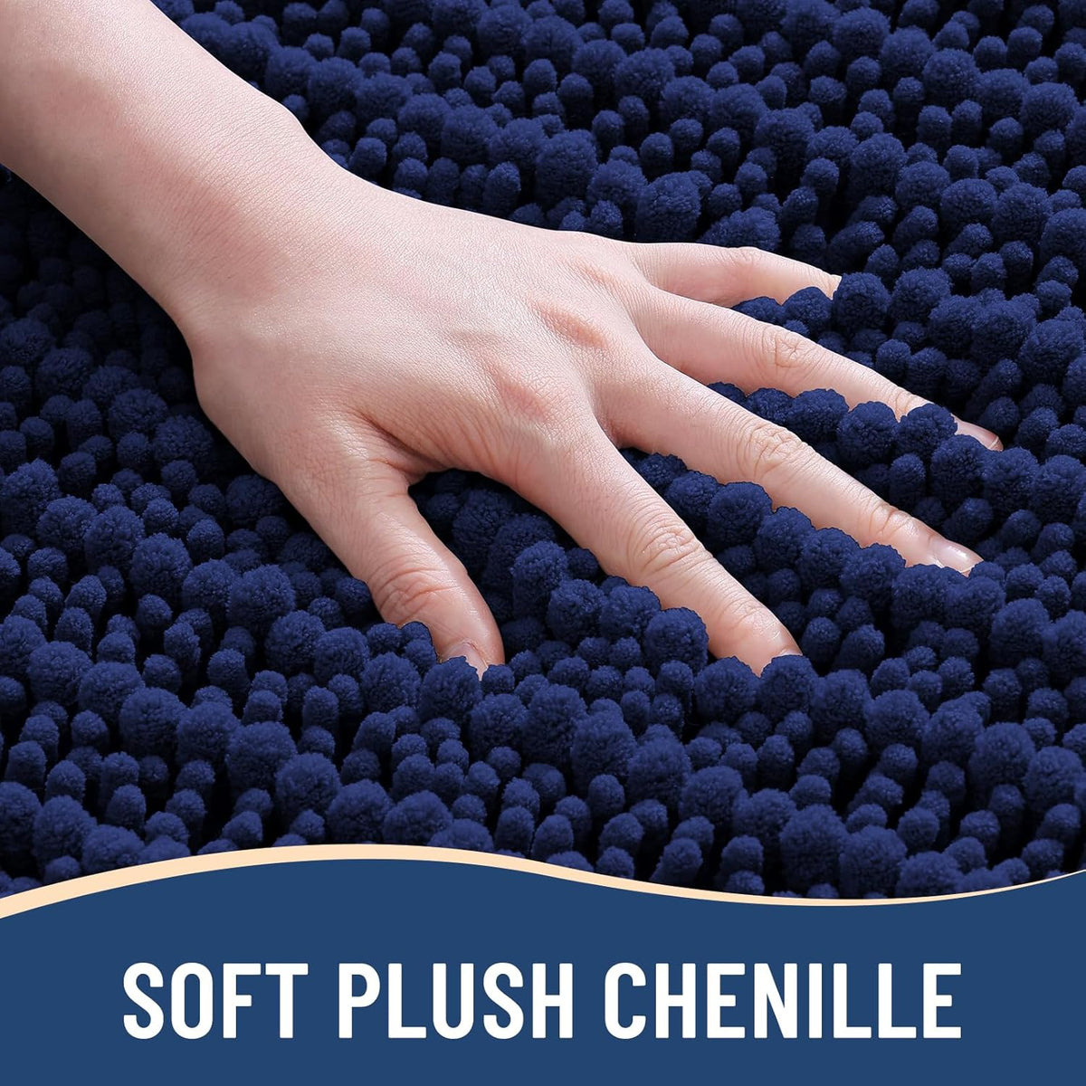 Arotive Luxury Chenille Bathroom Rug Mat, Extra Soft Thick Absorbent Shaggy Bath Rugs, Non-Slip Machine Wash Dry, Plush Bath Mats for Bathroom, Shower and Tub, 47x20, Navy