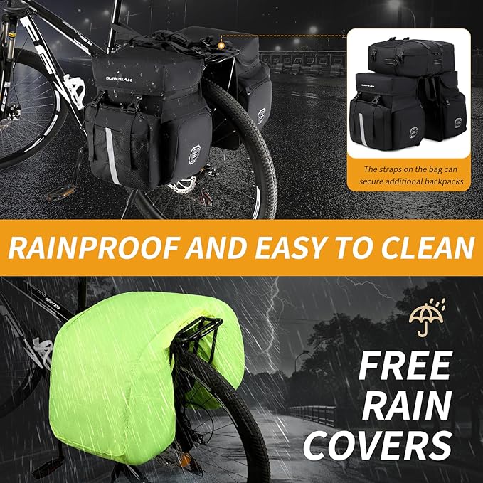 Bike Bag Accessories Panniers for Bicycle Rear Rack Bag 45L Waterproof Mountain Electric Bike Saddle Bag for Cycling Traveling Commuting Black