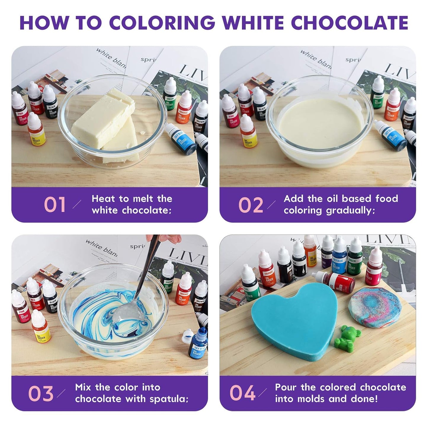 Upgraded Oil Based Food Coloring for Chocolate, 10 Colors , for Candy Melts, Nomeca Edible Food Dye for Baking Cake Decorating Cookies Icing Fondant Meringues - .35 Fl. Oz Bottles
