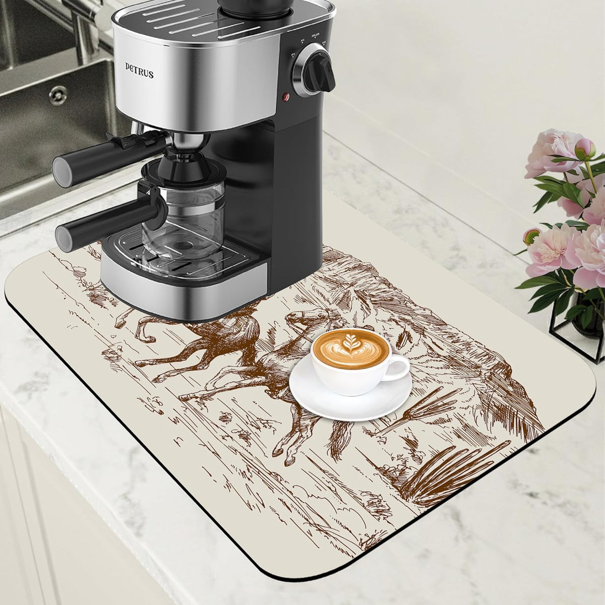 Dish Drying Mat Desert with Cowboys Coffee Bar Mat for Countertop Absorbent Rubber Backed Hide Stain Dish Drainer Rack Pad Espresso Machine Dining Room Decoration 11.8 x 19.7 Inch