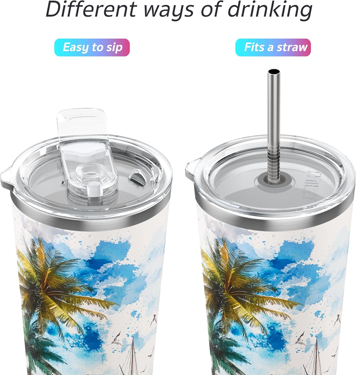 THILY Vacuum Insulated Stainless Steel Tumbler Travel Mug 26 oz Coffee Cup with 2 Lids and Straws, Splash Proof, Reusable, Keep Iced Drinks Cold, Coastal Breeze