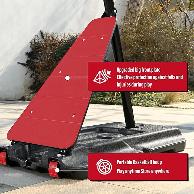 Basketball Hoop 44&48 Inch Backboard Portable Basketball Hoop Outdoor,5.3-10ft Stepless Regulation Crank Adjust Basketball Goal System