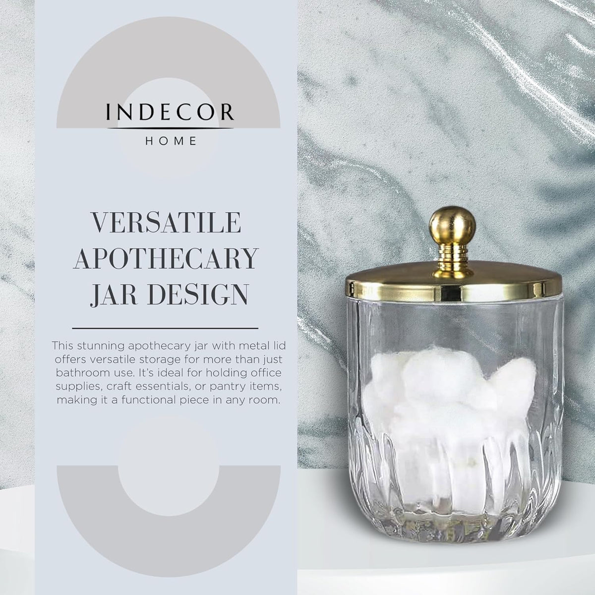 Glass Jar with Metal Lid for Bathroom Organization, Clear Apothecary Jar for Cotton Balls, Q Tips, and Small Accessories, Stylish Bathroom Storage Container Nickel