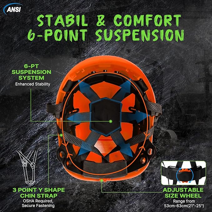 AOLAMEGS Construction Safety Hard Hat - ANSI Z89.1 Type Ι OSHA Approved Safety Helmets with Chin Straps Lightweight Reflective Vented ABS Hard Hats For Men Women Industrial Workwear 6-point Suspension