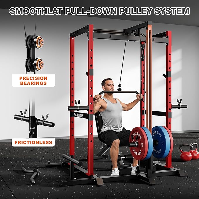 S21 Power Cage, Multi-Function Power Rack with Adjustable Cable Crossover System, 2000LBS Squat Rack for Home Gym with More Training Attachments