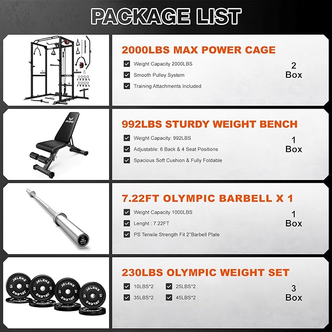 S21 Power Cage, Multi-Function Power Rack with Adjustable Cable Crossover System, 2000LBS Squat Rack for Home Gym with More Training Attachments