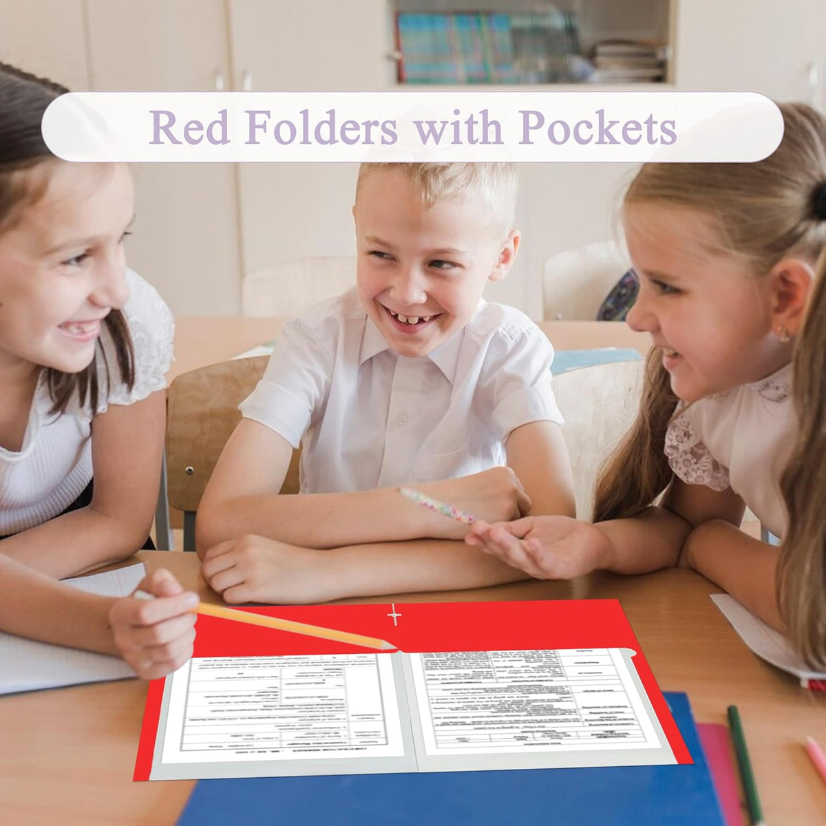 Zzrywuty File Folders with Pockets Letter Size, 50-Pack Paper Folders with Card Slot, Two Pocket Folders for School Students, Businessmen, Home and Office Workers（Red）