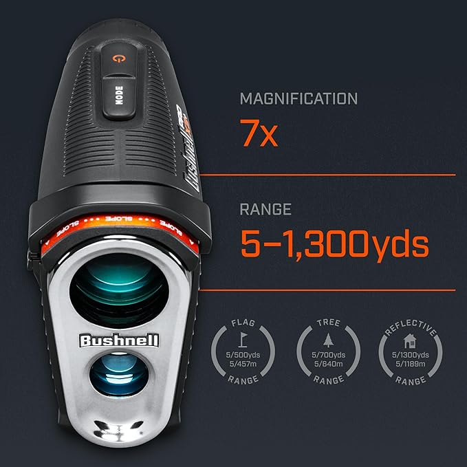 Bushnell Pro X3+ Golf Rangefinder with Wind Speed and Direction,1300 Yard Range,7X Magnification, Pin Locking with Visual Jolt