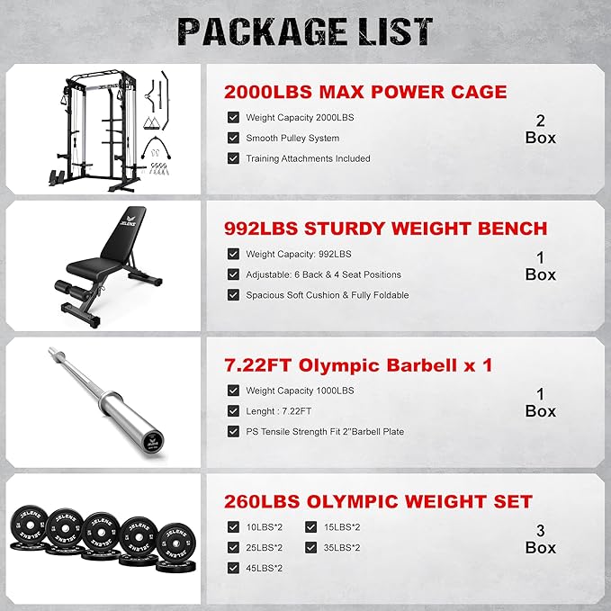 Power Cage, 2000LBS Multi-Function C21 Power Rack with Dual Pulley Cable Crossover System, All-in-One Squat Rack with More Training Attachments