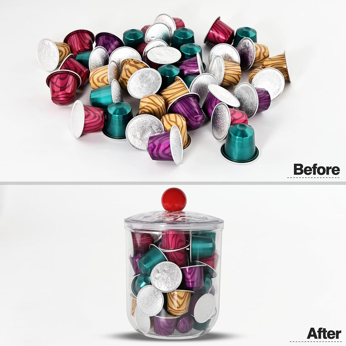 Coffee Pod Holder with Lid,Clear Plastic K Cup Organizer Holder Coffee Capsule Filter Storage Container Home or Office Counter Organizer Bar Accessories With 50Pcs Stickers-1400ml