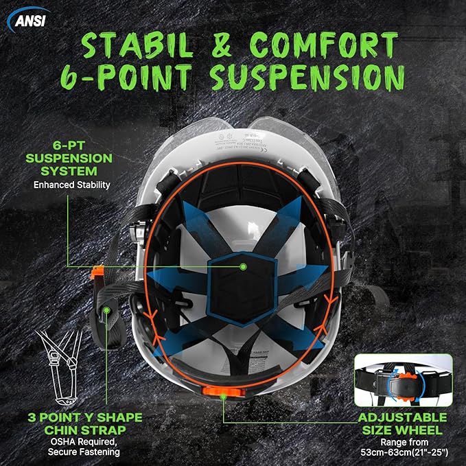 AOLAMEGS Construction Safety Hard Hat - ANSI Z89.1 Type Ι OSHA Approved Safety Helmets with Chin Straps Lightweight Reflective Vented ABS Hard Hats For Men Women Industrial Workwear 6-point Suspension