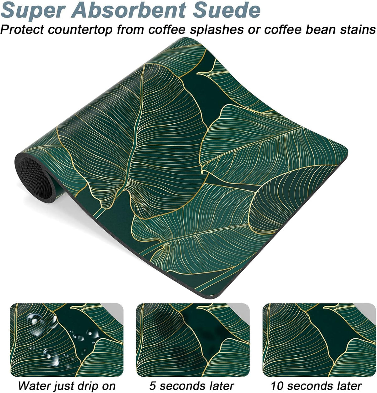 Rnivvi Coffee Mat, 16" x 24" Cute Tropical Theme Coffee Bar Mats for Espresso Machine Station Accessories and Organizer, Hide Stain Rubber Backed Absorbent Dish Drying Pad for Kitchen Counter, Palm