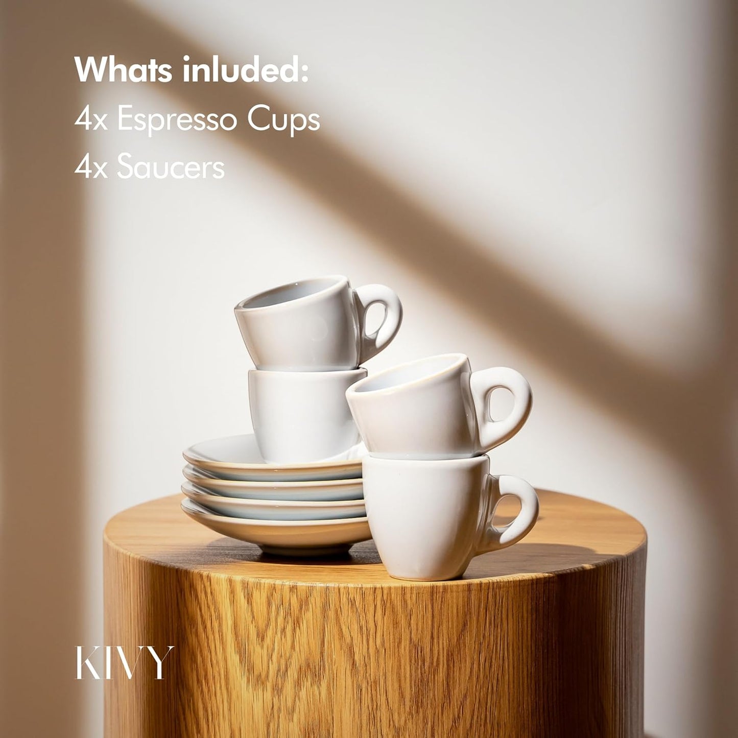 KIVY 3 oz Espresso cups set of 4 - Thick walled stoneware espresso cup set - Italian style espresso cups and saucers - Demitasse cups set of 4 - Small coffee mugs - Demitasse cups and saucers sets