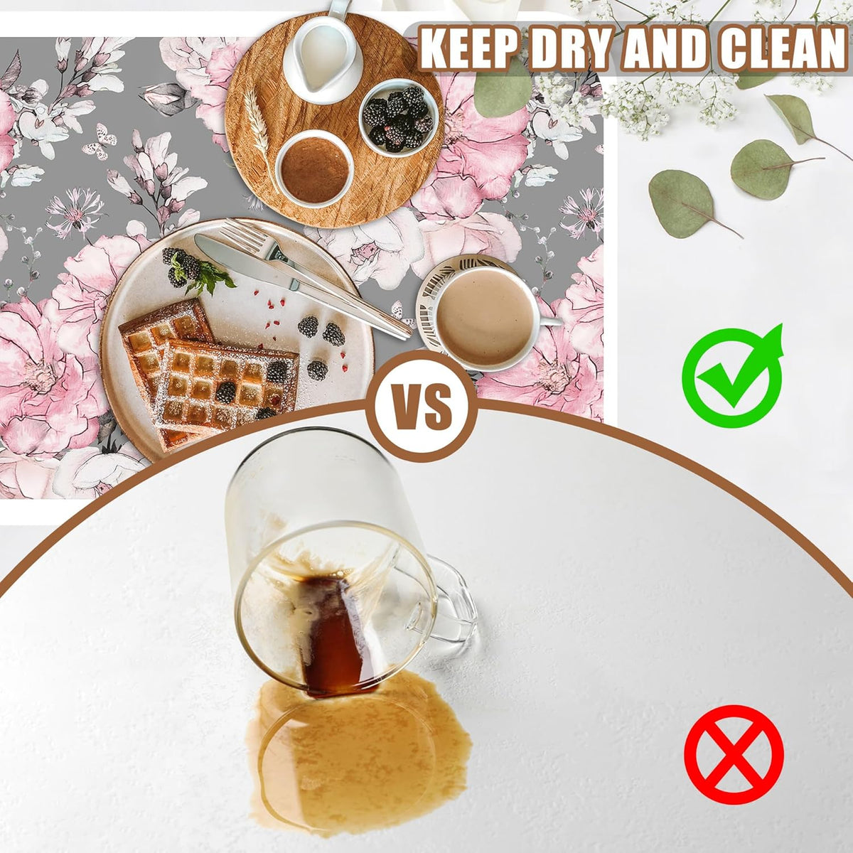 Pink Flowers and Leaves Coffee Mat Absorbent Dish Drying Mat for Kitchen Counter Hide Stain Rubber Backed Coffee Bar Accessories Fit Under Espresso Machine Dish Drainer, 15.7 x 23.6 Inch