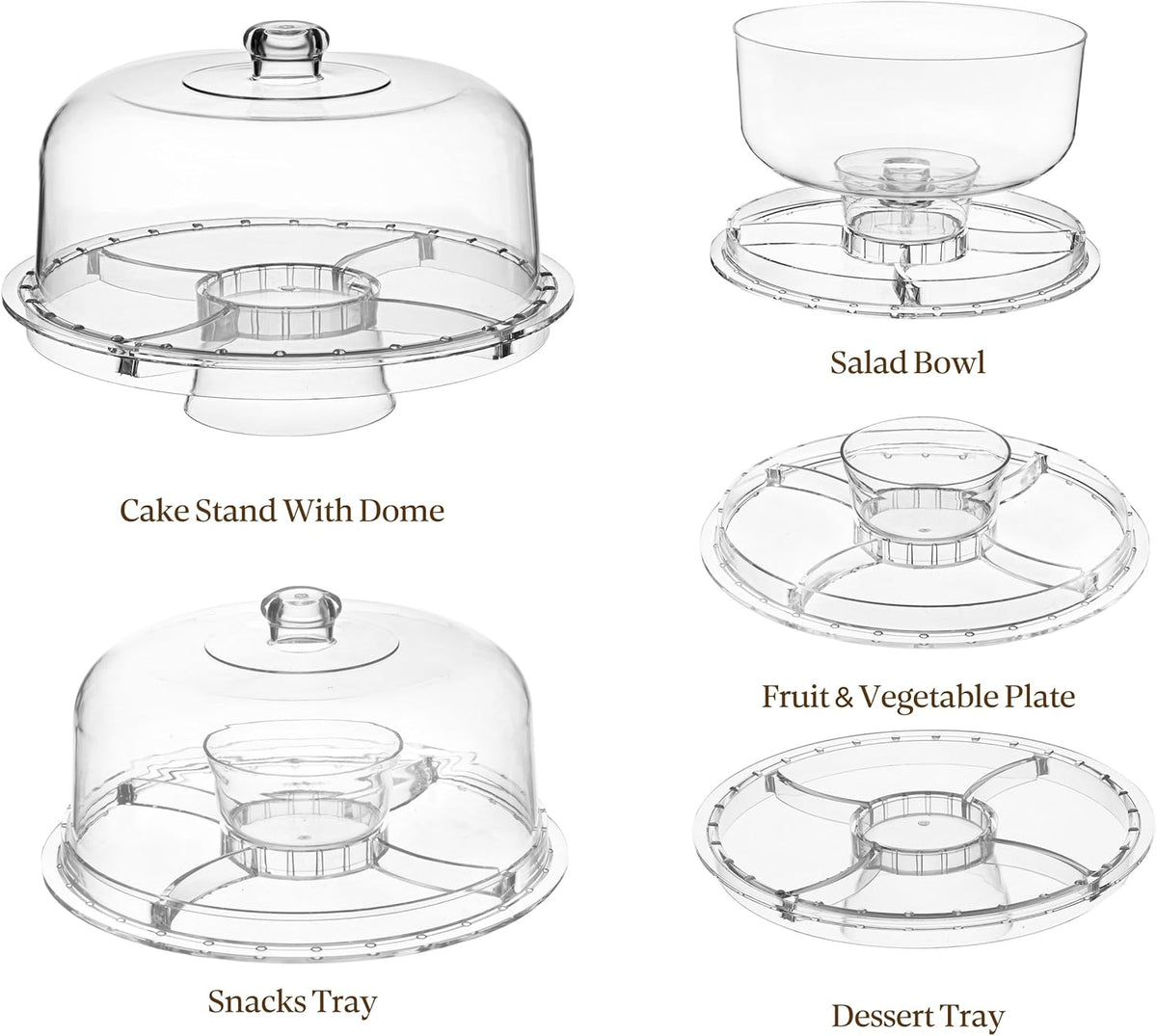 HBlife Cake Stand with Acrylic Dome Cover (12.2"), Multifunctional Serving Cookie Platter Punch Bowl and Cake Plate for Dessert Table Display for Parties (6 Uses)