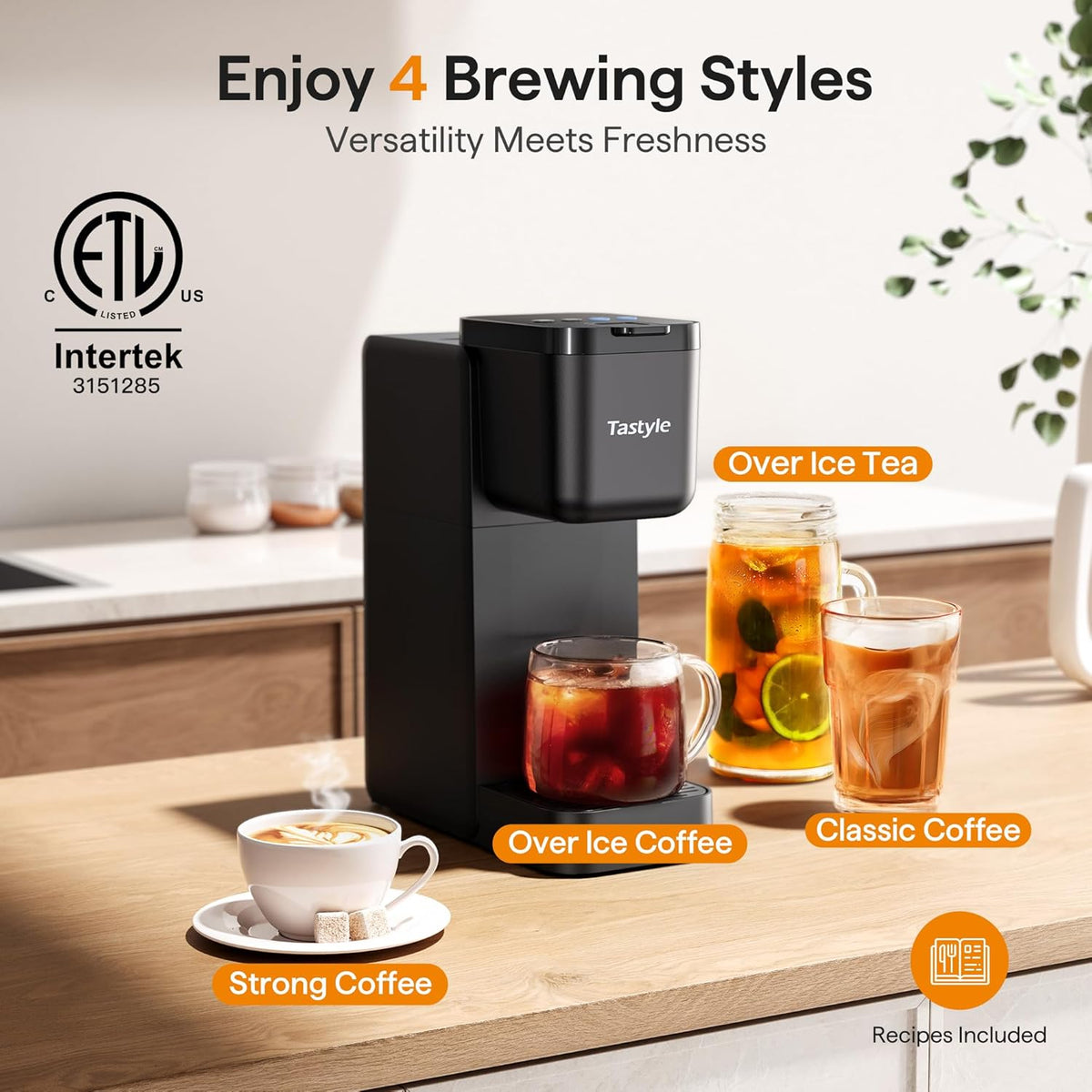 Single Serve Coffee Maker for K Cup, Ground and Tea Leaves, Hot and Iced Coffee Machines with Bold Setting, 6 to 16 Oz Brew Sizes, Compact for Small Spaces, Black (2.0 Version)