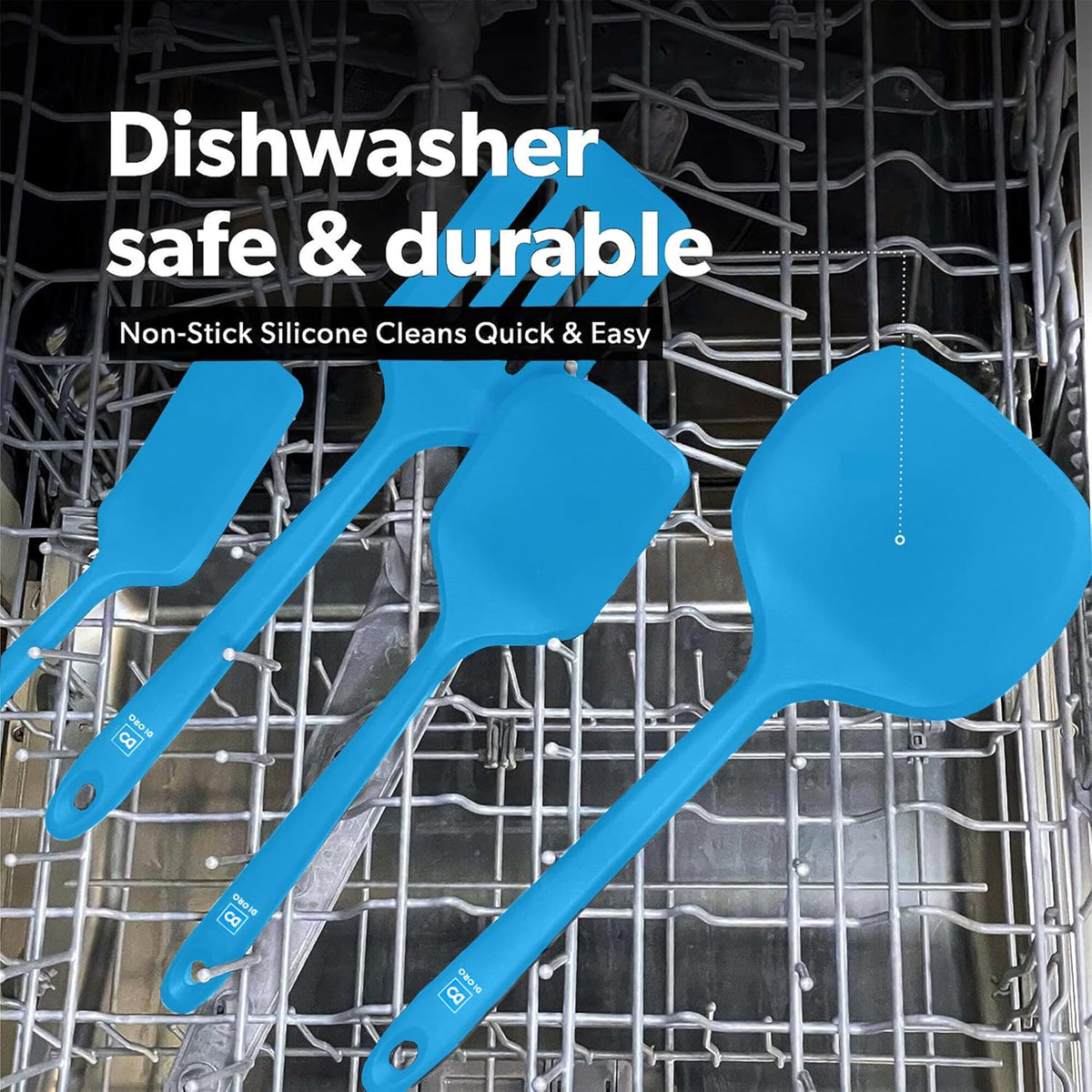 New DI ORO Silicone Turner Spatula Set - Kitchen Spatulas for Nonstick Cookware - Cooking Utensils for Flipping Eggs & Pancakes - 600°F Heat-Resistant BPA Free Turners - Dishwasher Safe (4pc, Blue)