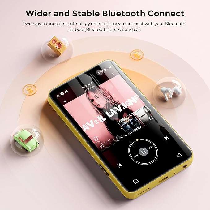 160GB MP3 Player with Bluetooth and WiFi, innioasis Music Player with Spotify,Pandora,Amazon Music,4" Touch Screen Android MP4 MP3 Player for Kids with Libby,Audible(Black_Gold)