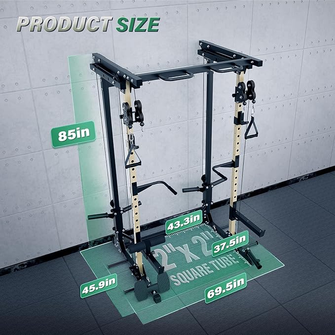 MAJOR FITNESS Drone3 Power Rack, Multi-Function Home Gym Squat Rack with Pull-Up Bar, Cable Crossover & J-Hooks, Heavy-Duty Steel Frame for Maximum Stability & Strength Training