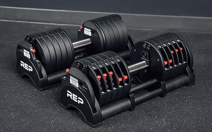 Rep Fitness Quickdraw Adjustable Dumbbells, Multiple weight ranges available including: 5-30, 5-40,5-50 and 5-60 lbs