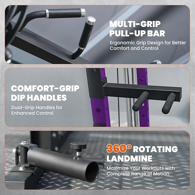 Smith Machine Home Gym with Aluminum Pulley Set- 2000lbs Capacity All-in-One Power Rack with Cable Crossover, Pull-Up Bar & Dip Station, Includes 18 Attachments, P107 Anvil