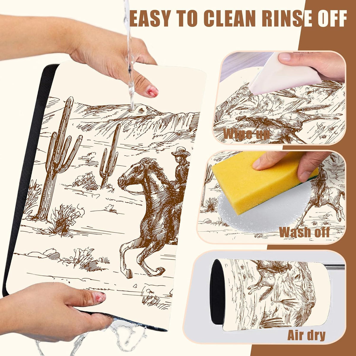 Dish Drying Mat Desert with Cowboys Coffee Bar Mat for Countertop Absorbent Rubber Backed Hide Stain Dish Drainer Rack Pad Espresso Machine Dining Room Decoration 11.8 x 19.7 Inch