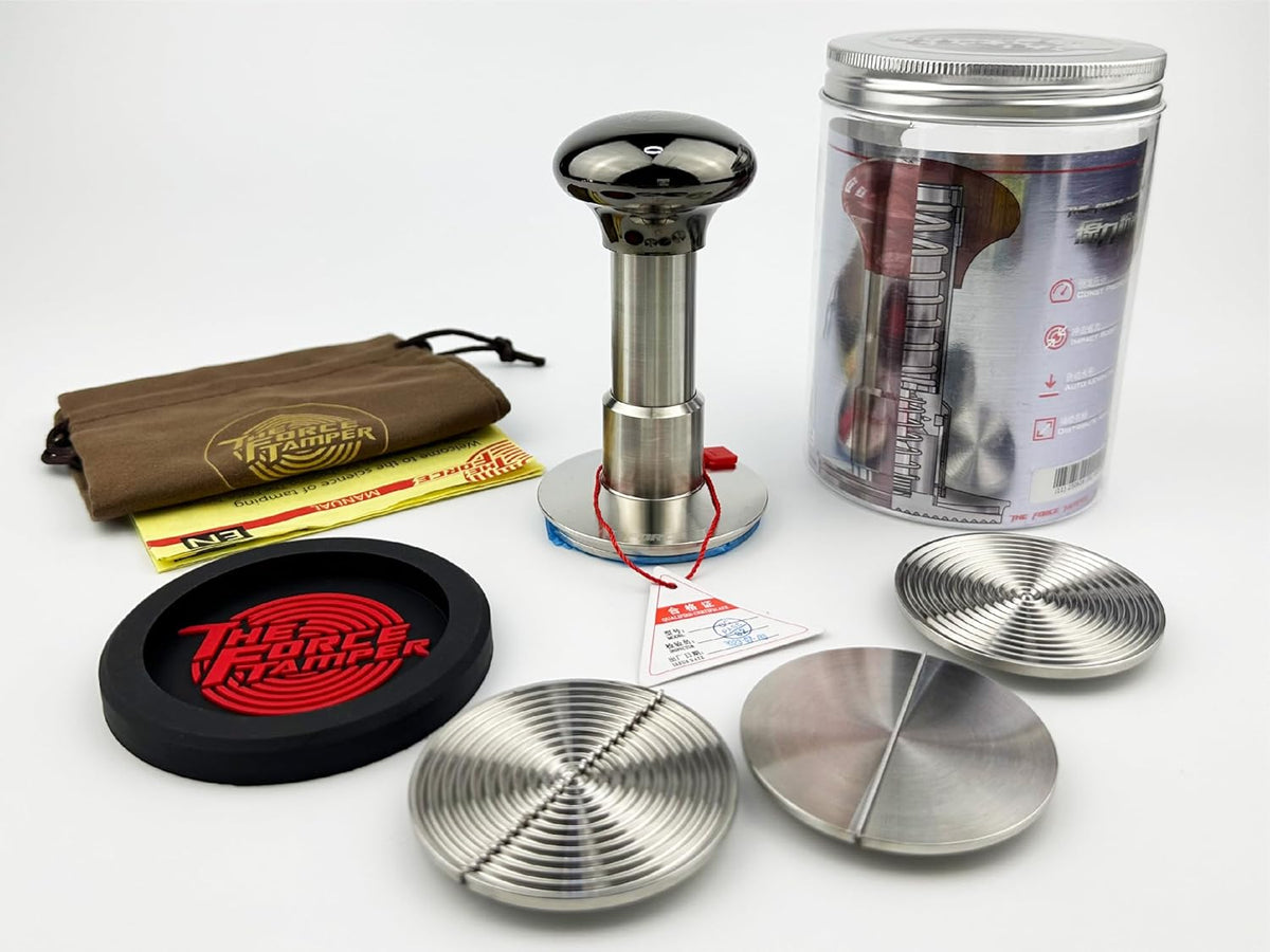 The Force Tamper Automatic Impact Adjustable Constant Pressure and Autoleveling Coffee Tamper Black Mirror Jellyfish AL Handle Set Pro (Duo-Distribute Set, 58.35mm)