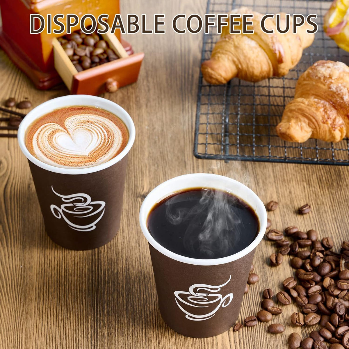 LITOPAK 400 Pack 8 oz Paper Cups, Brown Disposable Hot Coffee Cups for Party, Picnic, Travel, and Events
