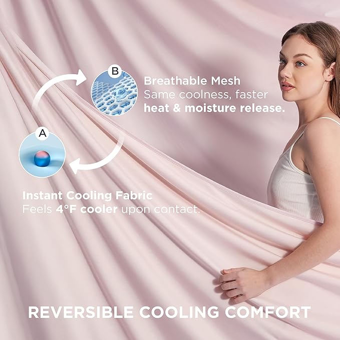 Bedsure Summer Cooling Blanket King Size for Hot Sleepers with Sports Mesh Design, Arc-Chill Q-Max 0.4 Lightweight Breathable Ice Cold Blanket for Night Sweats, 108 x 90 Inches, Mesh Pink